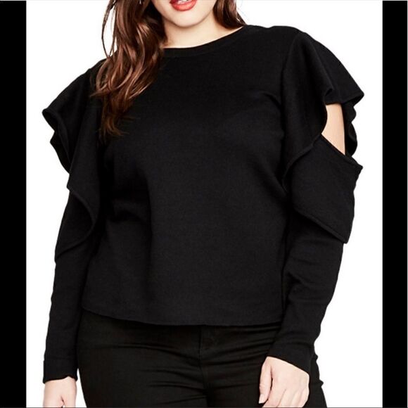 RACHEL Rachel Roy Ruffle Cold Shoulder Sweater - Picture 1 of 2